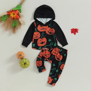 Listenwind Для новорожденных на Хэллоуин, комплект из 2 предметов, толстовки с длинными рукавами и принтом тыквы, Топы с длинными штанами, Комплект осенней одежды