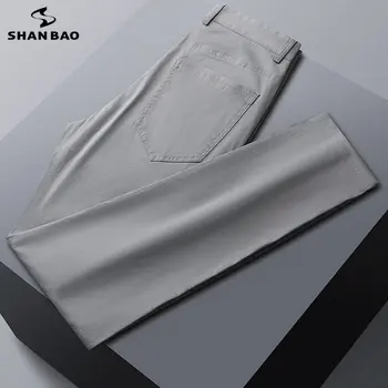 SHAN BAO, абсолютно новые весенне-летние Тонкие деловые повседневные брюки простого прямого кроя, мужские легкие хлопковые брюки-стрейч