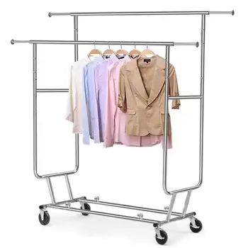 Регулируемая Складная двухрельсовая вешалка для одежды коммерческого класса, серебристого цвета
