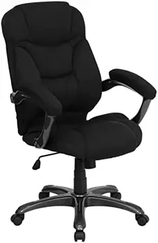 Современное офисное кресло для руководителей с подлокотниками из черной микрофибры с высокой спинкой и поворотным механизмом